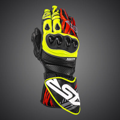 High-quality and safe motorcycle gloves for sports riding. These goatskin gloves are specifically designed for racing, with a great emphasis on comfort. Coulour: black, fluo yellow and fluo red.