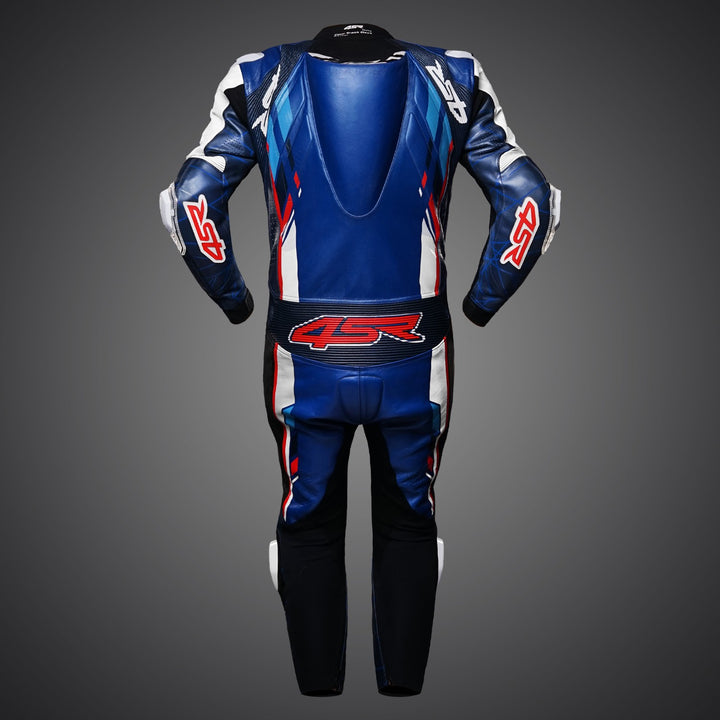 2-Piece Motorcycle Racing Leather Suit – Blue/White/Black, With Removable Armor, Perforated & Vented For Track